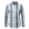 thumbnail image 1 of ZCFZJW Men's Casual Long Sleeve Vertical Striped Button Down Dress Shirt Trendy Basic Work Business T-Shirt Tops with Pockets Gray L, 1 of 5