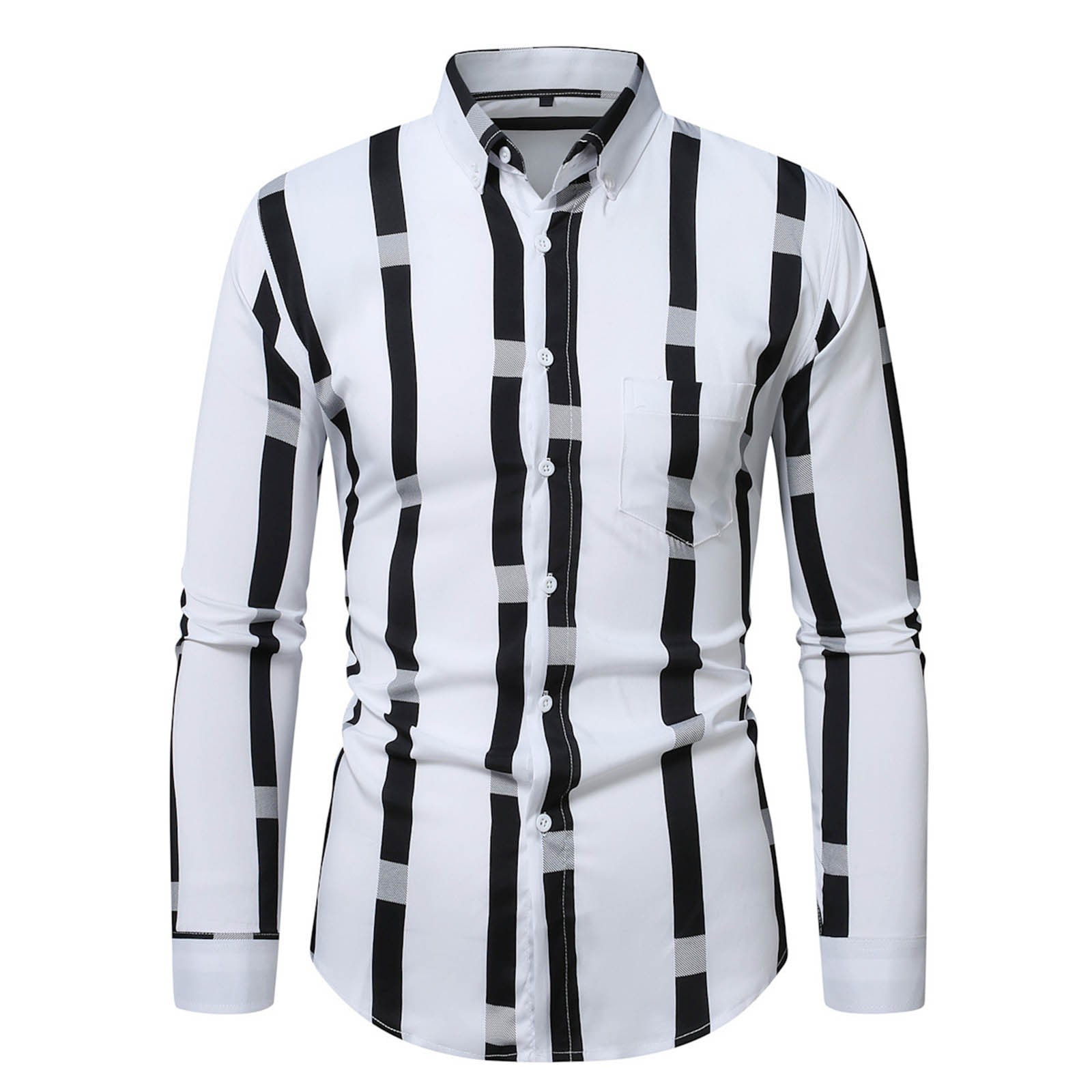 ZCFZJW Men's Casual Long Sleeve Vertical Striped Button Down Dress