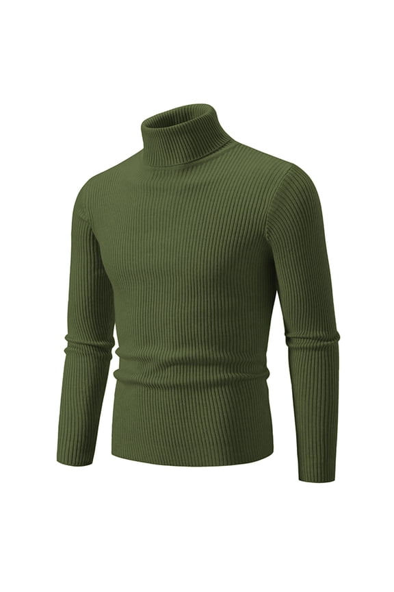 Men's Casual Mock Neck Sweater Tops Fall Winter Thermal Long Sleeve Slim Fit Ribbed Striped Knitted Turtleneck Pullover Sweaters Army Green XXXXL