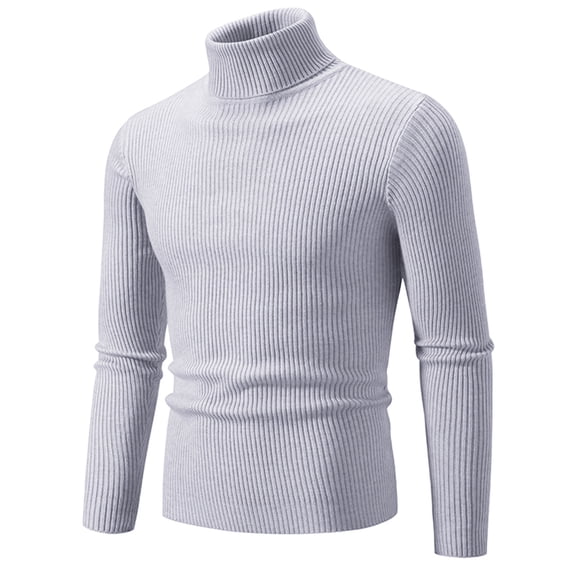ZCFZJW Men's Casual Mock Neck Sweater Tops Fall Winter Thermal Long Sleeve Slim Fit Ribbed Striped Knitted Turtleneck Pullover Sweaters Gray L