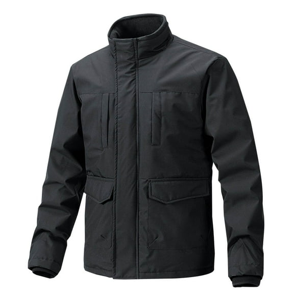 ZCFZJW Men's Casual Outdoor Full Zip up Jacket Long Sleeve Stand Collar Warm Winter Windbreaker Coat for Men with Zipper Multi-Pockets Black XXXL