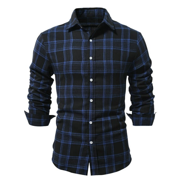 ZCFZJW Men's Casual Plaid Dress Shirt Button Down Shirts Checkered Printed Long-Sleeve Lapel Collared Work Business T-Shirt Tops Blue L