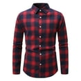 thumbnail image 1 of ZCFZJW Men's Casual Plaid Dress Shirt Button Down Shirts Checkered Printed Long-Sleeve Lapel Collared Work Business T-Shirt Tops Red S, 1 of 7