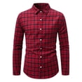 thumbnail image 1 of ZCFZJW Men's Casual Plaid Dress Shirt Button Down Shirts Checkered Printed Long-Sleeve Lapel Collared Work Business T-Shirt Tops Wine XL, 1 of 7