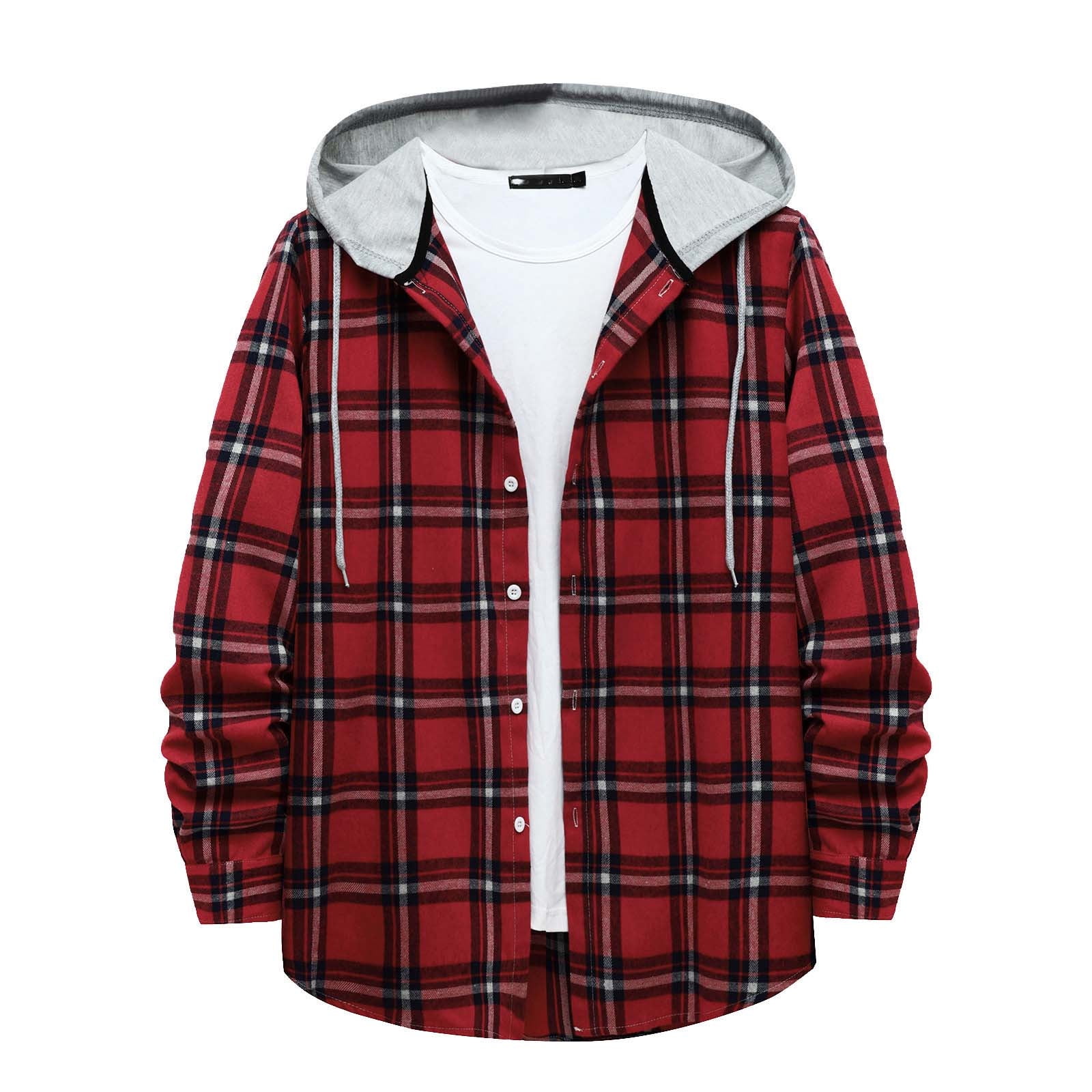 ZCFZJW Men's Casual Plaid Flannel Jacket with Hoodie Lightweight Fall ...