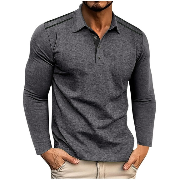 ZCFZJW Men's Casual Polo Shirts Classic Long Sleeve Basic Quarter Button T-Shirt Lightweight Soft Cotton Golf Athletic Tees Tops with Pocket Dark Gray XXXL