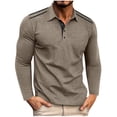 thumbnail image 1 of ZCFZJW Men's Casual Polo Shirts Classic Long Sleeve Basic Quarter Button T-Shirt Lightweight Soft Cotton Golf Athletic Tees Tops with Pocket Khaki L, 1 of 8