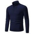 thumbnail image 1 of ZCFZJW Men's Casual Pullover Sweaters Trendy Solid Color Long Sleeve Twist Cable Knitted 1/4 Zip Up Mock Neck Long Sleeve Tops Sweater Navy XXL, 1 of 8