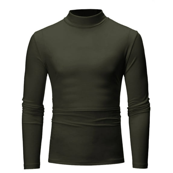 ZCFZJW Men's Casual Slim Fit Turtleneck T Shirts Lightweight Long Sleeve Soft Comfy Stretch Basic Shirt Tops Cotton Thermal Pullovers Army Green L