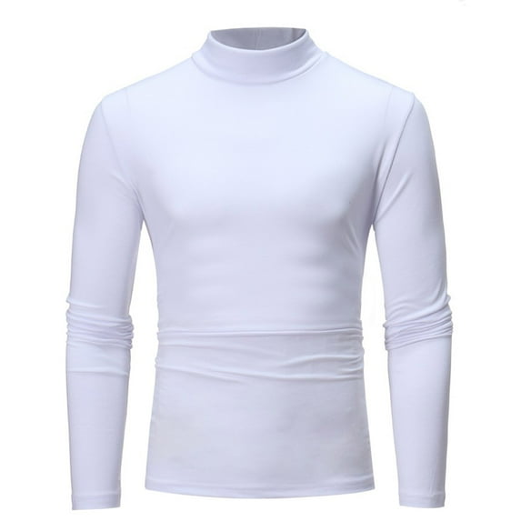 ZCFZJW Men's Casual Slim Fit Turtleneck T Shirts Lightweight Long Sleeve Soft Comfy Stretch Basic Shirt Tops Cotton Thermal Pullovers White XL