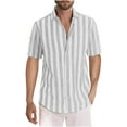 thumbnail image 1 of ZCFZJW Men's Casual Striped Button Shirts Big and Tall Regular Fit Summer Short Sleeve Lapel Collar Beach Hawaiian T-Shirts Tops Gray XL, 1 of 5