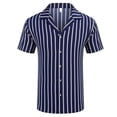 thumbnail image 1 of ZCFZJW Men's Casual Striped Shirt Short Sleeve Vintage Bowling Shirt Cuba Beach Summer Shirts Button Up Shirt Trendy Holiday Vacation Beach Tops Navy M, 1 of 5