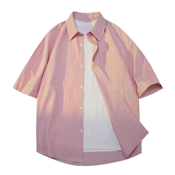 ZCFZJW Men's Casual Striped Shirts Loose Oversized Baggy Summer Short Sleeve Button Down Shirt Lightweight Beach Hawaiian Shirts Tops Red XXXXXL