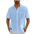 thumbnail image 1 of ZCFZJW Men's Casual Stylish Short Sleeve Button-Up Striped Dress Shirts Regular Fit Summer Cotton Beach Hawaiian Shirt with Pockets Sky Blue L, 1 of 7