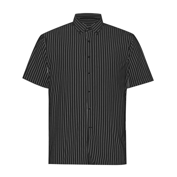 ZCFZJW Men's Casual Stylish Short Sleeve Button-Up Striped Dress Shirts Trendy Soft Cotton Beach Vacation Tees Shirt Tops Black M