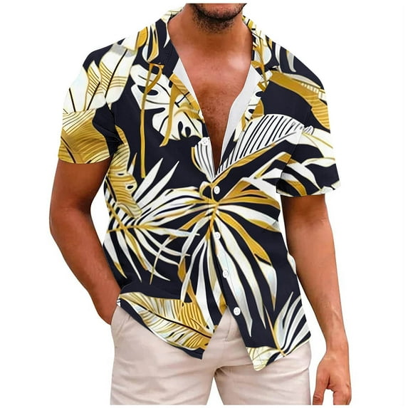 ZCFZJW Men's Casual Summer Tropical Shirts Trendy Short Sleeve Button Down Graphic Tees Shirt Fashion Printed Beach Hawaiian T-Shirt Tops Multicolor#06 XXXXL