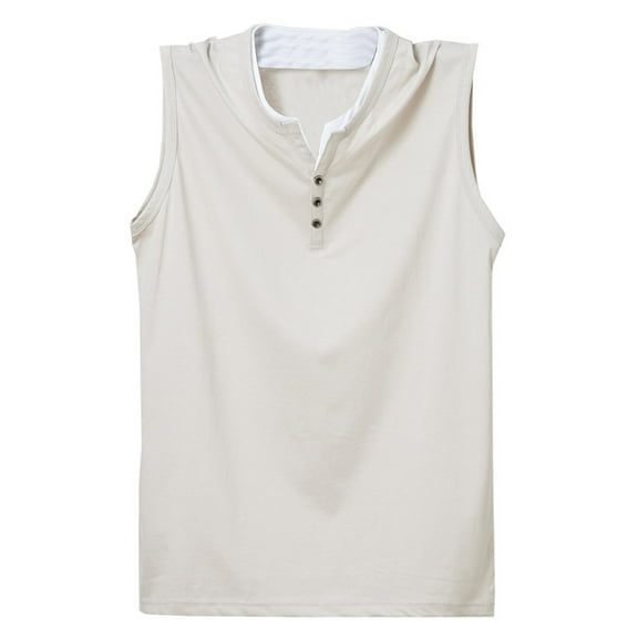 ZCFZJW Men's Casual Tank Top Sleeveless Henley Shirts Muscle Fit T Shirt Big and Tall Regular Fit Comfy Basic Workout Fitness Gym Tees Shirt Gray XL