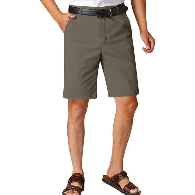 ZCFZJW Men's Chino Shorts Lightweight Casual Flat Front Summer Stretch Moisture-Wicking Golf Dress Short with Pocket Army Green XL