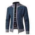 thumbnail image 1 of ZCFZJW Men's Classic Cardigan Sweaters Stand Collar Slim Fit Casual Full Zip up Long Sleeve Plaid Patchwork Knitted Sweater Outwear Jackets Tops with Pockets Navy XXL, 1 of 5