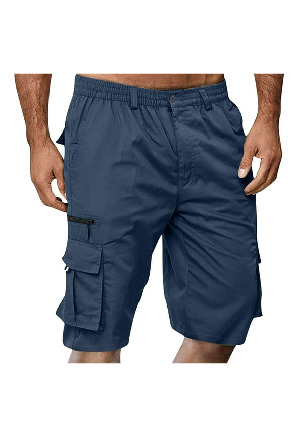 Men's Classic Cargo Stretch Shorts Big and Tall Quick-Dry Outdoor Athletic Button Zipper Short Pants Hiking Travel Fishing Golf Tactical Short for Men with Multipockets Navy#02 XL