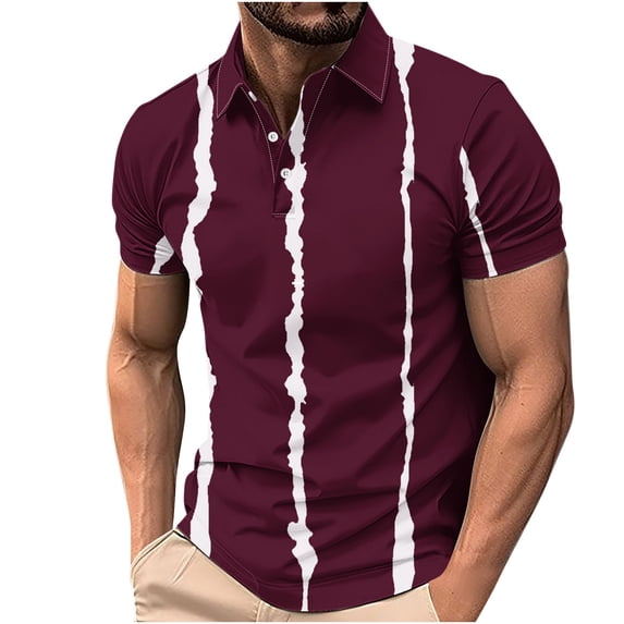 ZCFZJW Men's Classic Fit 100% Cotton Soft Short Sleeve Colorful Stripe Print Polo Shirt Big and Tall Regular Fit Casual Button up V Neck Henley Shirts Tops Multicolor#16 S