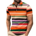 thumbnail image 1 of ZCFZJW Men's Classic Fit 100% Cotton Soft Short Sleeve Colorful Stripe Print Polo Shirt Big and Tall Regular Fit Casual Button up V Neck Henley Shirts Tops Multicolor#08 L, 1 of 4
