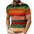 thumbnail image 1 of ZCFZJW Men's Classic Fit 100% Cotton Soft Short Sleeve Colorful Stripe Print Polo Shirt Big and Tall Regular Fit Casual Button up V Neck Henley Shirts Tops Multicolor#12 XXXL, 1 of 4
