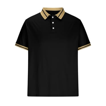 ZCFZJW Men's Classic Fit Short Sleeve Performance Golf Polo Shirt Loose Lightweight Casual Solid Color Button up V Neck Henley Tops Black XXXL