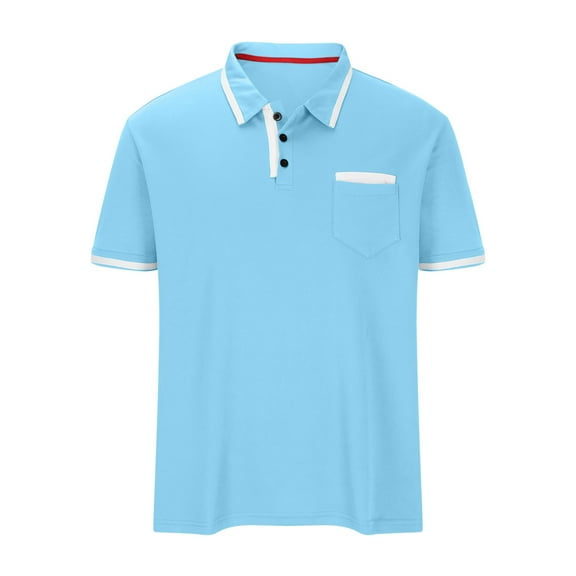 ZCFZJW Men's Classic Fit Short Sleeve Solid Soft Cotton Polo Shirt Lightweight Casual Lapel Collar Button up V Neck Henley Shirts Tops Sky Blue XXL