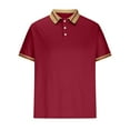 thumbnail image 1 of ZCFZJW Men's Classic Fit Short Sleeve Solid Soft Cotton Polo Shirt Loose Lightweight Casual Button up V Neck Henley Shirts Tops Wine M, 1 of 4