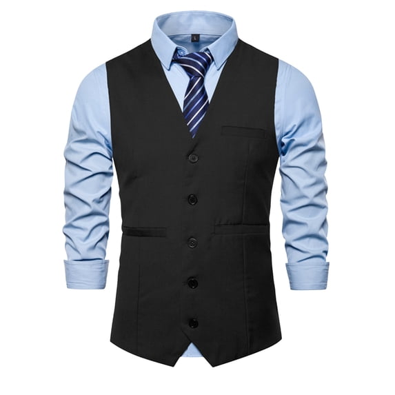 ZCFZJW Men's Classic Slim Fit Dress Vest Formal Wedding Prom Tuxedo Suit Business Dress Vest Waistcoat with Pockets Black XXL