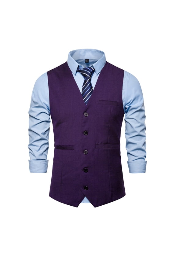 Men's Classic Slim Fit Dress Vest Formal Wedding Prom Tuxedo Suit Business Dress Vest Waistcoat with Pockets Purple XL