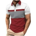 thumbnail image 1 of ZCFZJW Men's Collared Athletic T-Shirts Short Sleeve Business Casual Work Tees Shirt Lightweight Regular Fit Color Block Golf Tennis Summer Tops Red S, 1 of 7