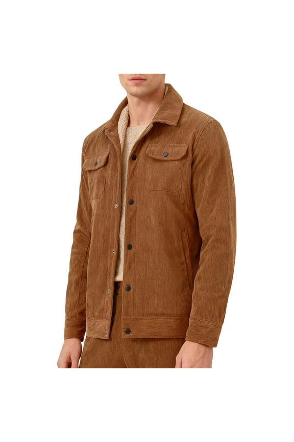 Men's Corduroy Jacket Big and Tall Regular Fit Plsuh Thick Fleece Sherpa Lined Winter Coat Warm Trucker Work Casual Cargo Jackets with Pockets Brown XXL