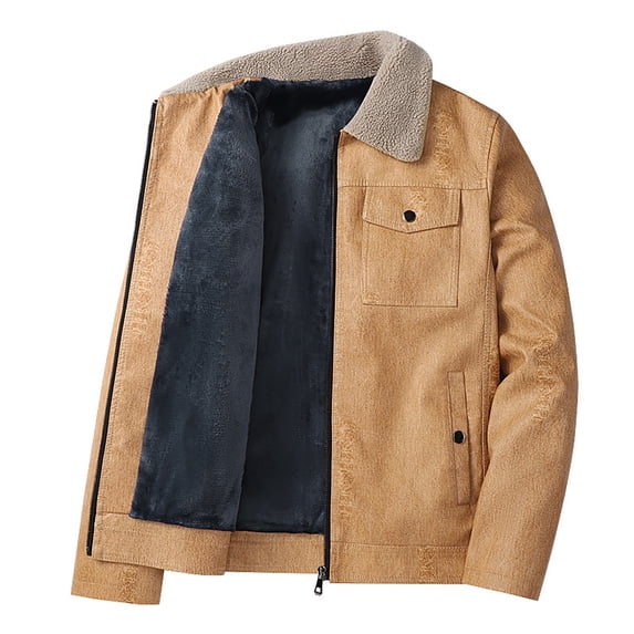 ZCFZJW Men's Corduroy Jacket Winter Sherpa Fleece Lined Trucker Jackets Casual Button Down Plush Collar Warm Cowboy Coat Outwear with Pockets Yellow L