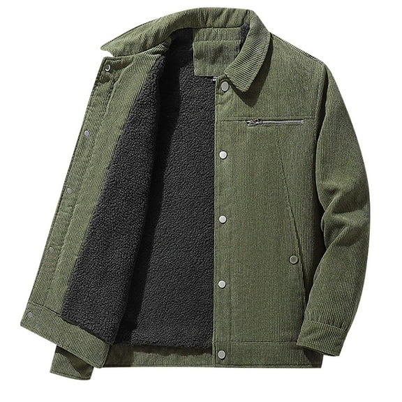 ZCFZJW Men's Corduroy Jacket Winter Sherpa Fleece Lined Trucker Jackets Casual Button Down Plush Collar Warm Cowboy Coat Outwear with Pockets A-Army Green M