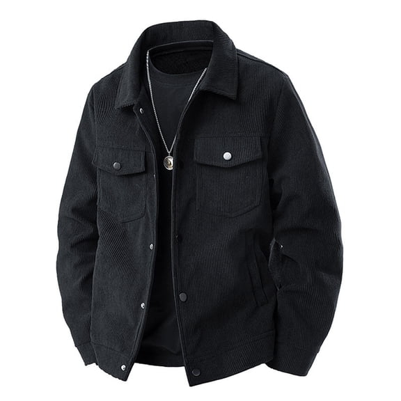 ZCFZJW Men's Corduroy Shacket with 4 Pockets (Chest & Side Slant) Button Down Long Sleeve Work Jackets Casual Long Sleeve Cardigan Outwear Shirt Jacket Black L
