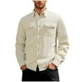 thumbnail image 1 of ZCFZJW Men's Corduroy Shirts Casual Western Long Sleeve Button Down Shacket Jackets with 2 Flap Pocket Loose Regular Fit Casual Work Shirt Tops Beige L, 1 of 9