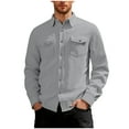 thumbnail image 1 of ZCFZJW Men's Corduroy Shirts Casual Western Long Sleeve Button Down Shacket Jackets with 2 Flap Pocket Loose Regular Fit Casual Work Shirt Tops Gray XL, 1 of 9