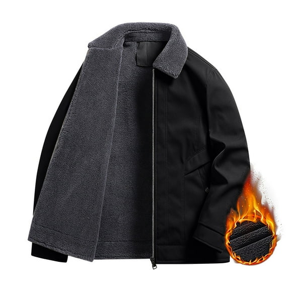 ZCFZJW Men's Cotton Cargo Jacket Winter Plush Thick Warm Long Sleeve Full Zip up Sherpa Fleece Lined Work Jacket Coats with Multi-Pockets Black L