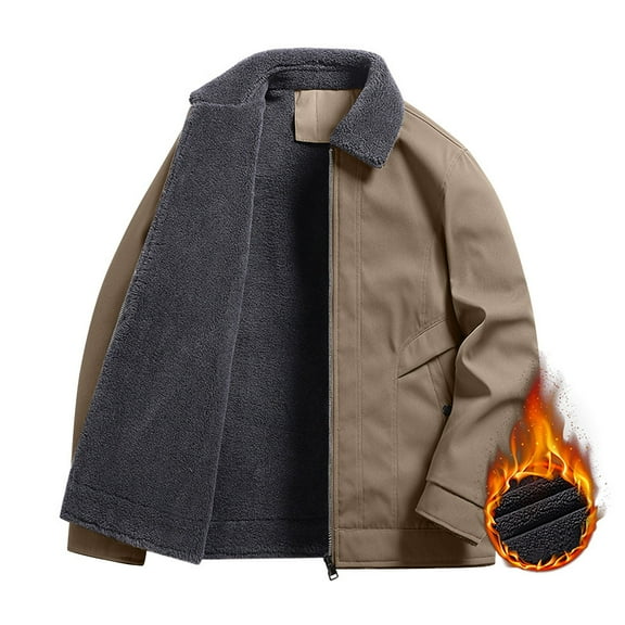 ZCFZJW Men's Cotton Cargo Jacket Winter Plush Thick Warm Long Sleeve Full Zip up Sherpa Fleece Lined Work Jacket Coats with Multi-Pockets Coffee XL