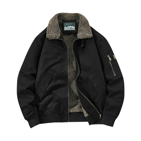 ZCFZJW Men's Cotton Cargo Jackets Winter Sherpa Lined Fleece Jackets Trucker Jacket Casual Long Sleeve Full Zip up Cardigan Outwear Coat with Pockets M