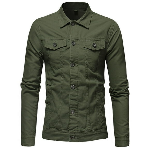 ZCFZJW Men's Cotton Lightweight Multi Pockets Button Down Lapel Collar Military Jackets Windbreaker Long Sleeve Work Business Shirts Army Green L