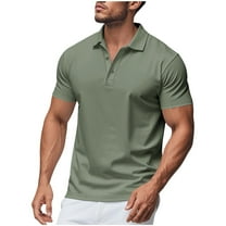 ZCFZJW Men's Cotton Pique Active Shirts Short Sleeve Golf Shirts Trendy Solid Color Basic Casual Collared Athletic Workout T-Shirt Army Green S