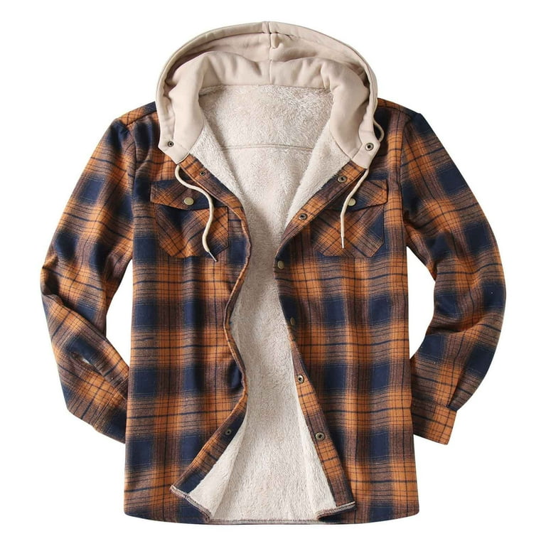 ZCFZJW Men s Cotton Plaid Flannel Shirts Jacket Fleece Lined