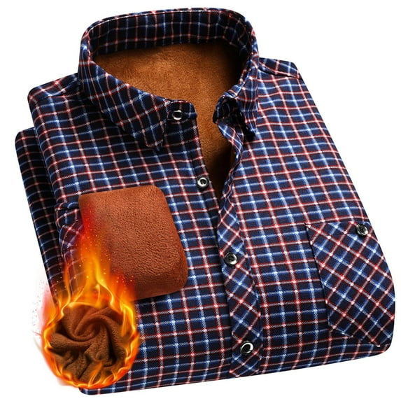 ZCFZJW Men's Cotton Sherpa Lined Button Down Flannel Shirt Jacket Fall Winter Thermal Warm Long Sleeve Plaid Soft Outdoor Flannel Jacket Shirt with Pockets New-Red#02 XL