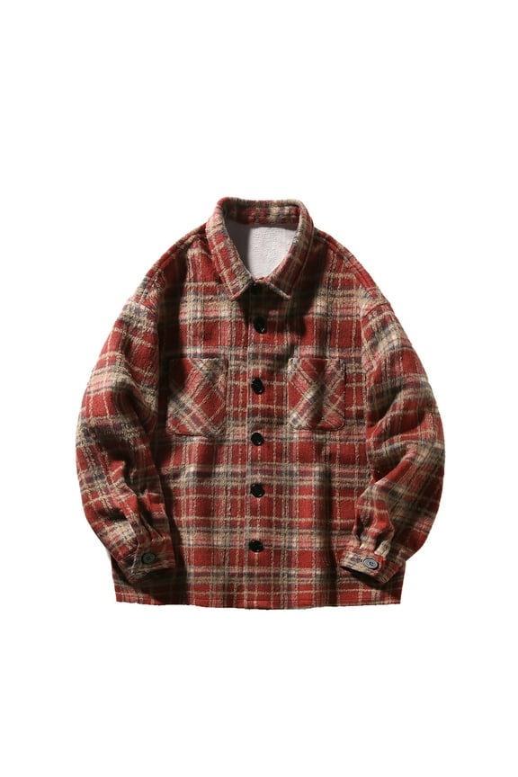 Men's Cotton Sherpa Lined Button Down Flannel Shirt Jacket Trendy Fall Winter Thick Warm Plaid Soft Outdoor Flannel Jacket Shirt with Pockets Red XXXL