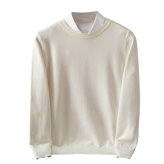 ZCFZJW Men's Crew Neck Sweater Slim Fit Lightweight Solid Color Long Sleeve Sweatshirts Knitted Pullover for Casual Or Dressy Wear M