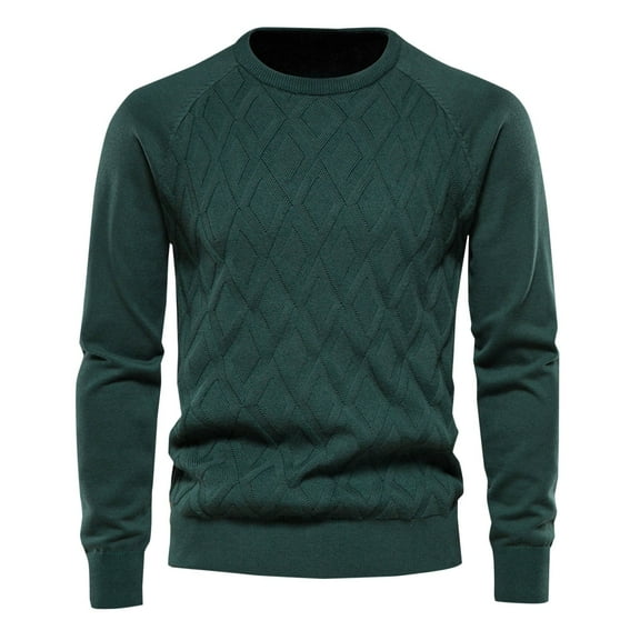 ZCFZJW Men's Crewneck Cable Knit Sweaters Long Sleeve Lightweight Casual Solid Color Twist Patterned Pullover Sweater Green XL