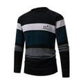 thumbnail image 1 of ZCFZJW Men's Crewneck Casual Sweater Lightweight Striped Color Block Long Sleeve Knit Soft Casual Pullover Jumper Tops Fall Outfit Clothes Navy XXL, 1 of 4